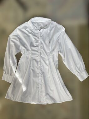 SHEIN White Prive Long Sleeve Button Down Shirt Dress w/Lace-Up Back (Large)